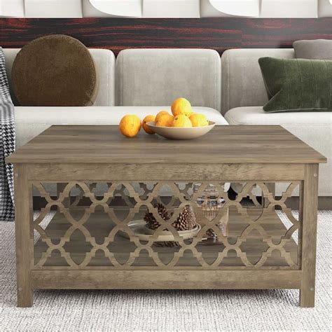 GALANO Heron 34 9 In Knotty Oak Square Wood Top Coffee Table SH