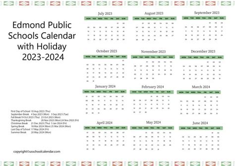 Edmond School Calendar Leesa Kerrin