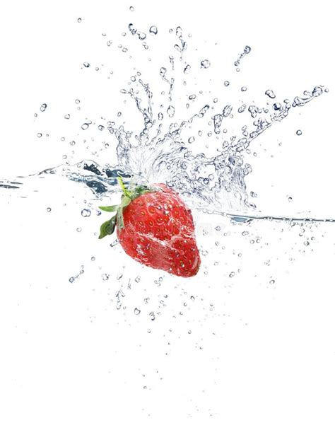 Strawberry Water Splash Over White Background Stock Image Image Of