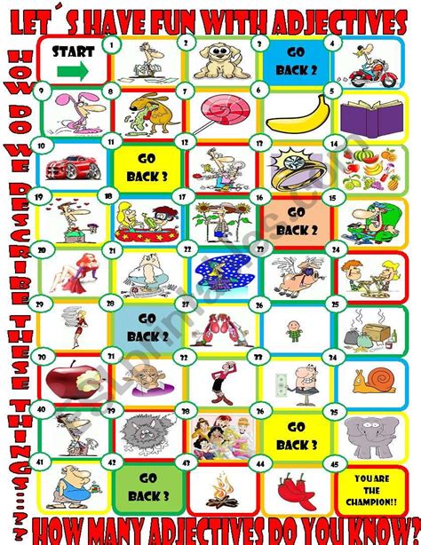 Adjectives Board Game Printable ESL Board Games For