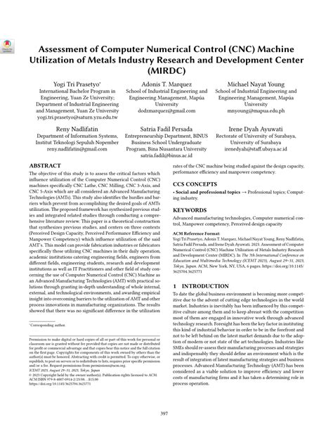 Pdf Assessment Of Computer Numerical Control Cnc Machine