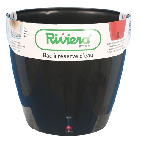 Pot plastique à réserve d eau RIVIERA Diam 45 x H 45 cm noir Leroy Merlin