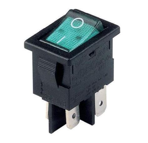 Rocker Switch Green ON OFF DPST With Lamp 6A 250VAC Panel Mount