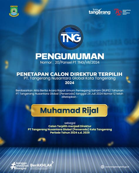 Pemkot Tangerang Umumkan Muhamad Rijal Jadi Direktur PT Tangerang