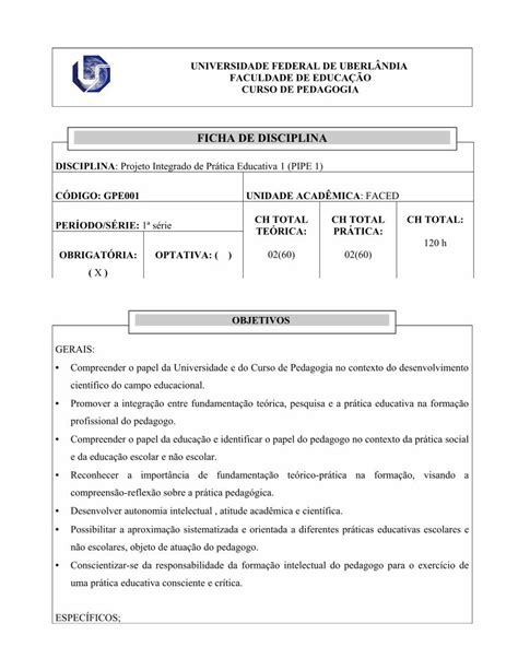 PDF FICHA DE DISCIPLINA faced ufu br Fichamento 1 5 Seminários 1