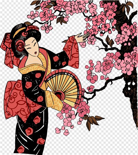 Ilustrasi Geisha Desain Taman Jepang Ilustrasi Geisha Wanita Jepang