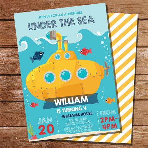 Yellow Submarine Party Invitation Under The Sea Party Invitation Ocean Party Invitation I