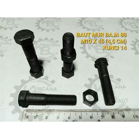 Jual BAUT MUR BAJA 88 M10 X 45 HITAM KUNCI 14 PANJANG 4 5 CM DRAT HALUS