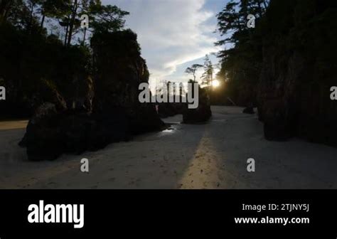 Sandy Beach On Pacific Ocean Coast View Sunset Sky San Josef Bay