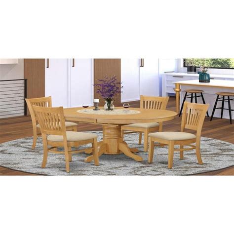 East West Furniture 5 Piece Oval Natural Oak Finish Solid Wood Top