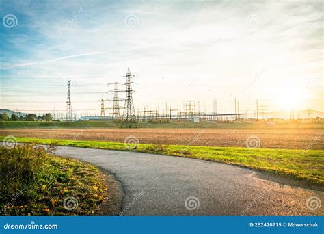 Electric Power Lines At A Power Distribution Center Stock Image Image