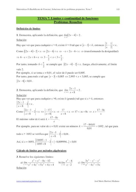 PDF TEMA 7 Límites y continuidad de funciones Problemas Resueltos