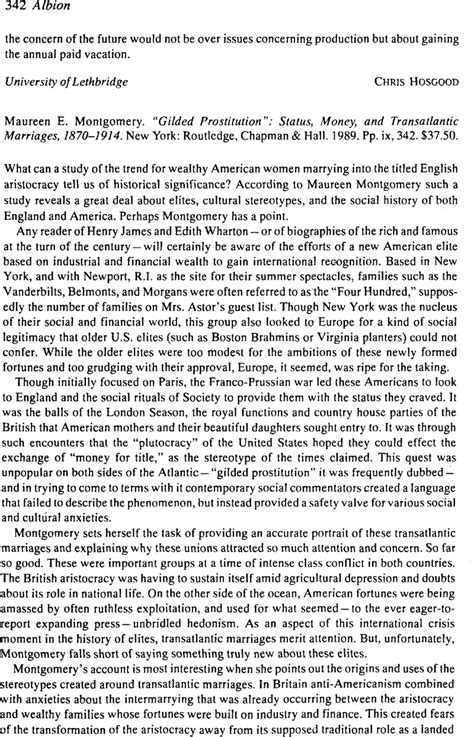 Maureen E Montgomery “gilded Prostitution” Status Money And Transatlantic Marriages 1870