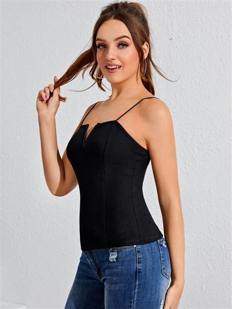 Shein Essnce Top De Tirante Tejido De Canalé De Cuello V Moda De