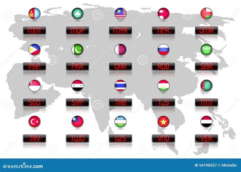 Countries Flags With Official Currency Symbols Stock Illustration