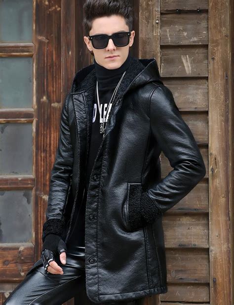 High Quality Mens Winter Leather Overcoat Mens With Hood 2018 New Arrival From Elseeing 16471