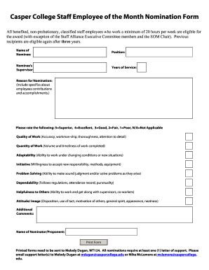 Employee Of The Month Criteria Template