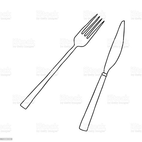 Black Hand Drawing Outline Flat Vector Illustration Of Tableware Set