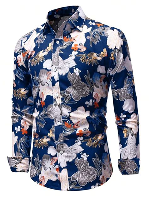 Men Floral Print Button Up Shirt Shein Usa