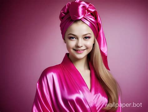 Glamorous Yulia Lipnitskaya Smiling In Pink Silk Robe And Turban