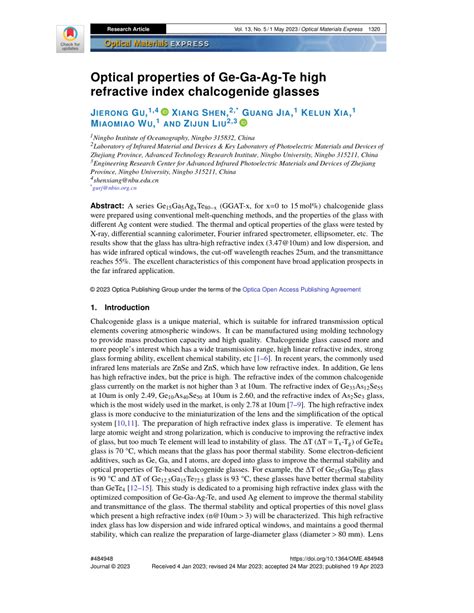 Pdf Optical Properties Of Ge Ga Ag Te High Refractive Index