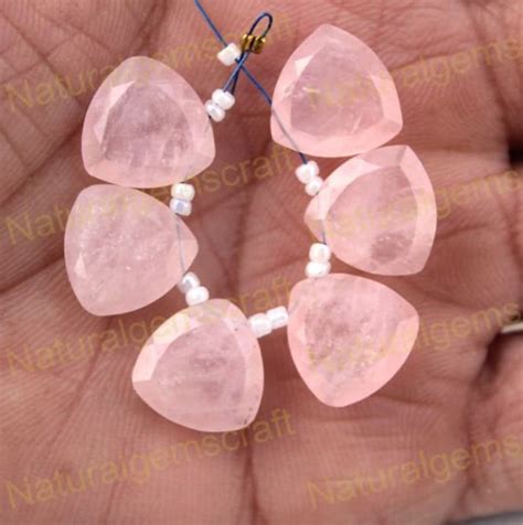 Genuine Natural Rose Quartz Gemstone Beads Mm Pink Trillion Etsy