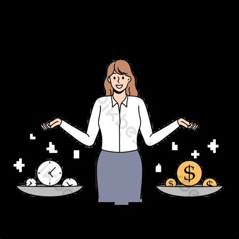 Balance Scale Businesswoman Hold Scales Find Money And Time PNG Images