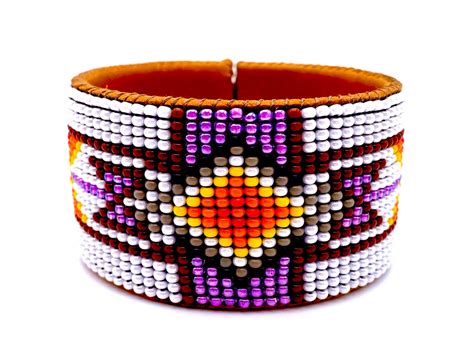 Beaded Cuff Bracelet Wide Native Bracelet Pink And White Etsy