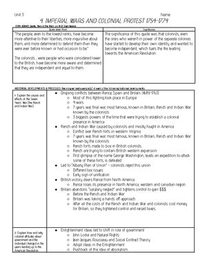 Apush Ch Amsco Reading Guide Unit Name The Thirteen Colonies