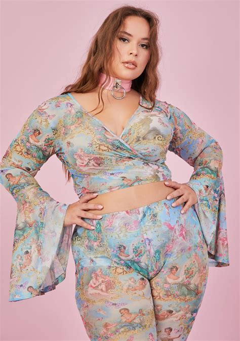 Plus Size Sugar Thrillz Renaissance Ceiling Print Mesh Wrap Top Multi