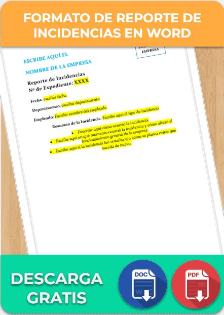 Reporte De Incidencias Ejemplos Formatos Word Excel
