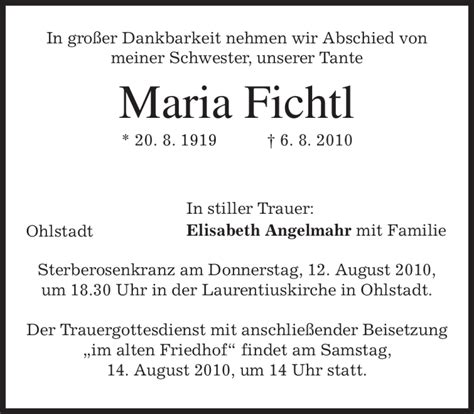 Traueranzeigen Von Maria Fichtl Trauer Merkur De