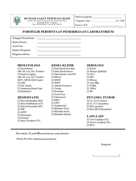 Formulir Permintaan Pemeriksaan Laboratorium Pdf