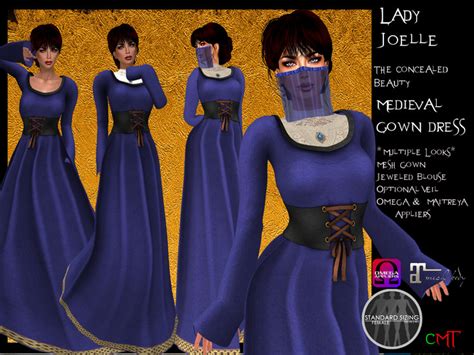 Second Life Marketplace Vh Lady Joelle Mesh Medieval Dress With Appliers Blue