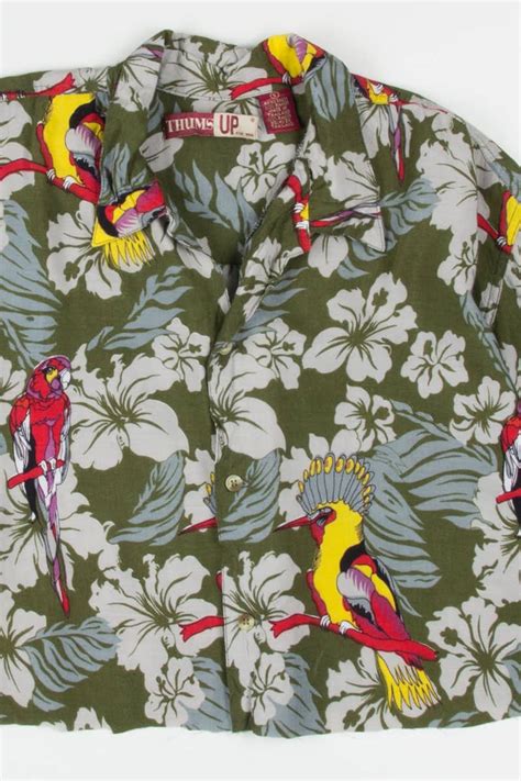 Olive Parrots Cropped Hawaiian Shirt 1957