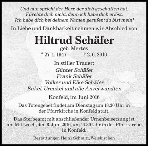 Traueranzeigen von Hiltrud Schäfer Saarbruecker Zeitung Trauer de