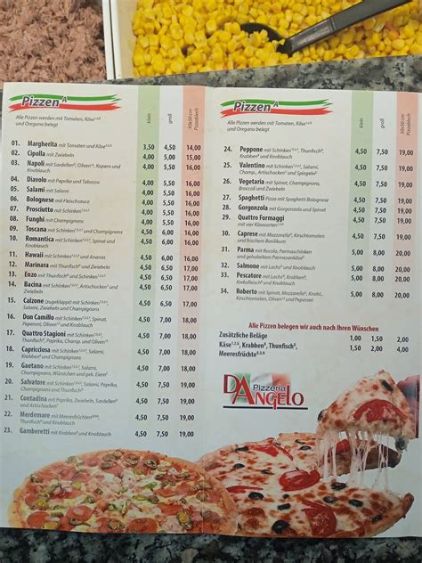 Speisekarte Von Pizzeria Da Angelo Essen Essen