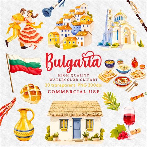 Watercolor Bulgaria Clipart, Bulgarian Folklore, Traditional, Man and