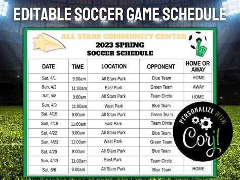 Editable Soccer Game Schedule, Soccer Printable, Sports Template ...