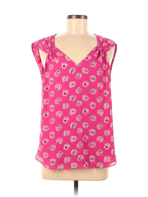 Ann Taylor Loft 100 Polyester Polka Dots Pink Sleeveless Blouse Size M