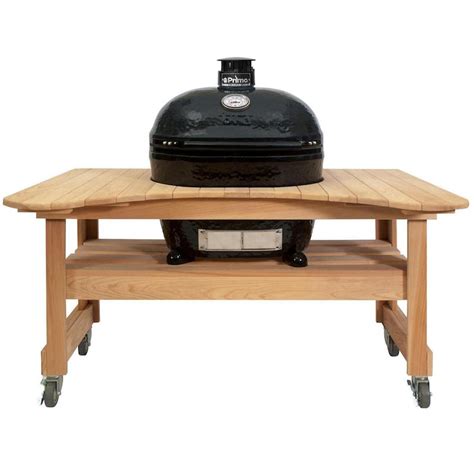 Primo Oval Xl 400 Ceramic Kamado Grill On Curved Cypress Table With