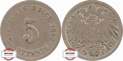 5 Pfennig 1892 J J 12 Kursmünze aus dem Kaiserreich S MA Shops