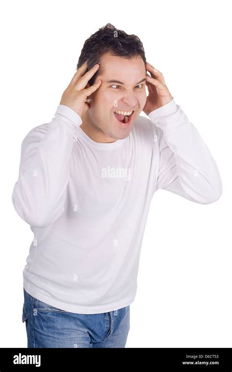 Angry Man Screaming Isolated Over White Stock Photo Alamy