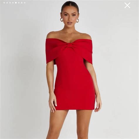 Bnwt Red Meshki Gwyneth Off The Shoulder Big Bow Depop