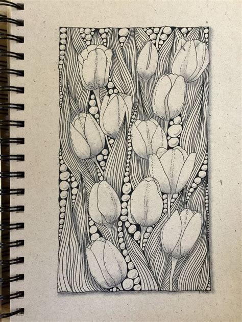 Tulips Art Inspiration Drawing Zentangle Patterns Zentangle Drawings