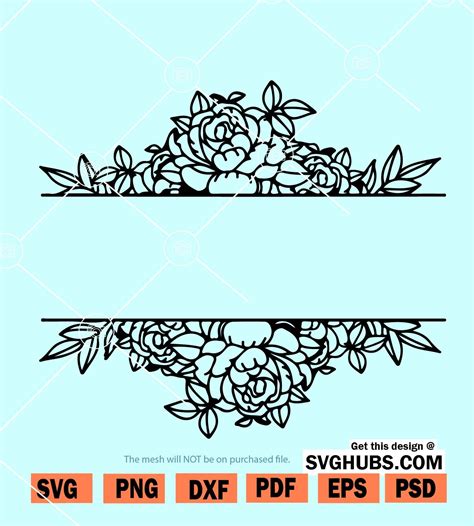 Split Flower Frame Svg Split Floral Border Frame Svg