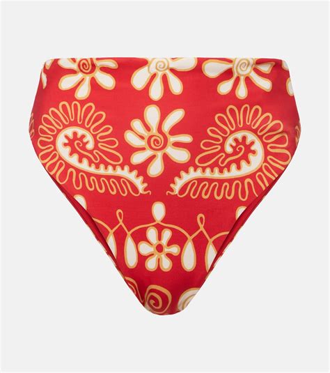 Lulu Printed High Rise Bikini Bottoms In Red Cala De La Cruz Mytheresa
