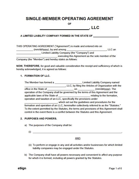 Free Single Member Llc Operating Agreement Template Pdf Word