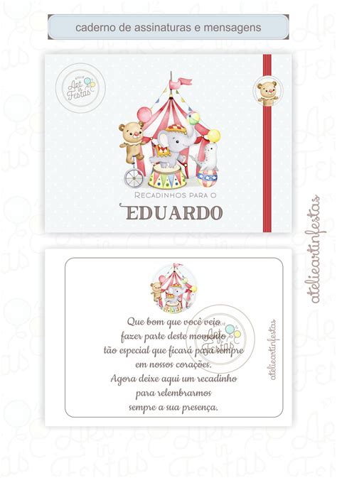 Kit Livro do Bebê e Caderno de Mensagens Circo Elo7