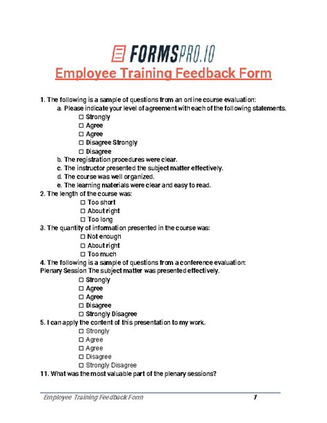 Best Employee Training Feedback Form (US) | 2019 Update | FormsPro.io